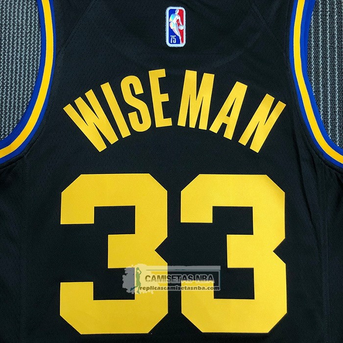 Camiseta Golden State Warriors James Wiseman NO 33 Ciudad 2021-22 Negro